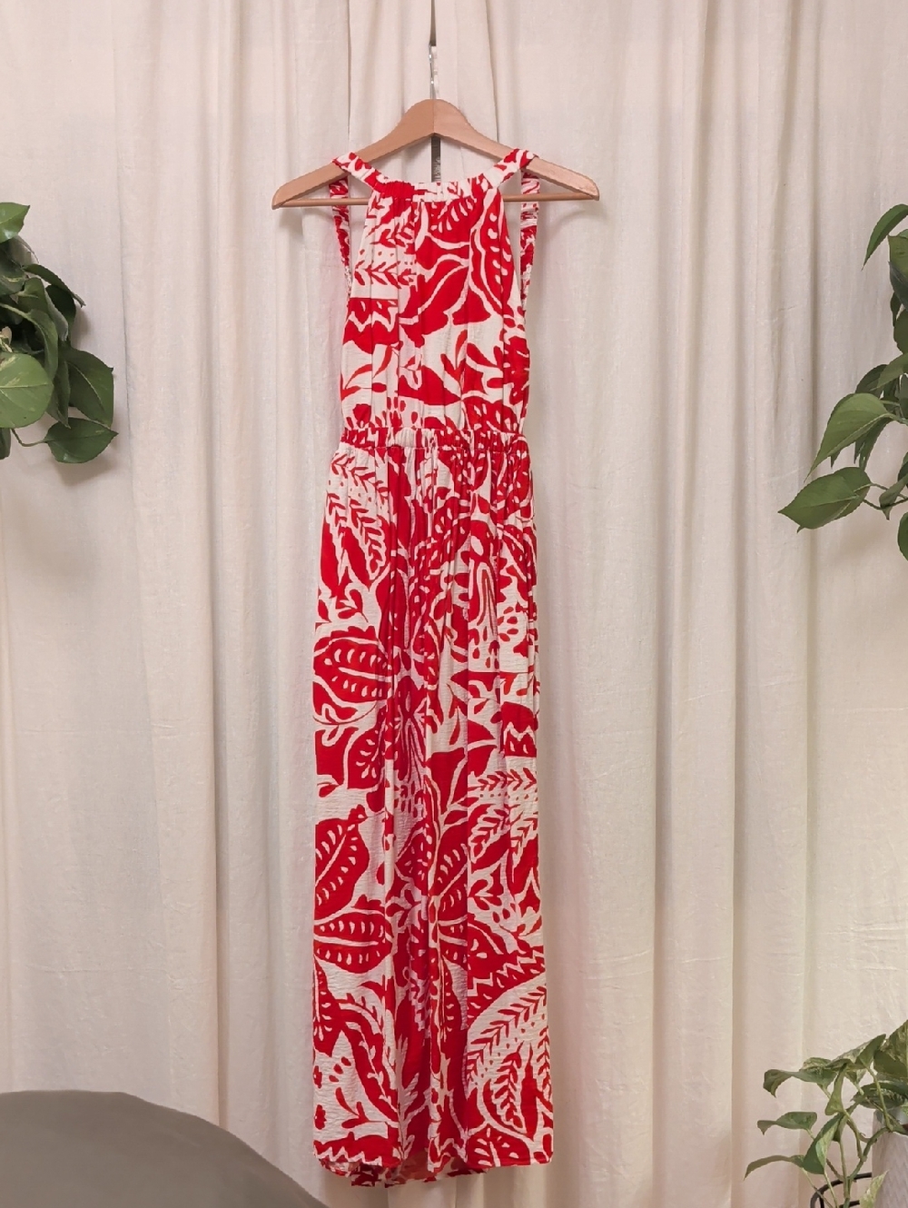 Red & White Botanical Print Dress